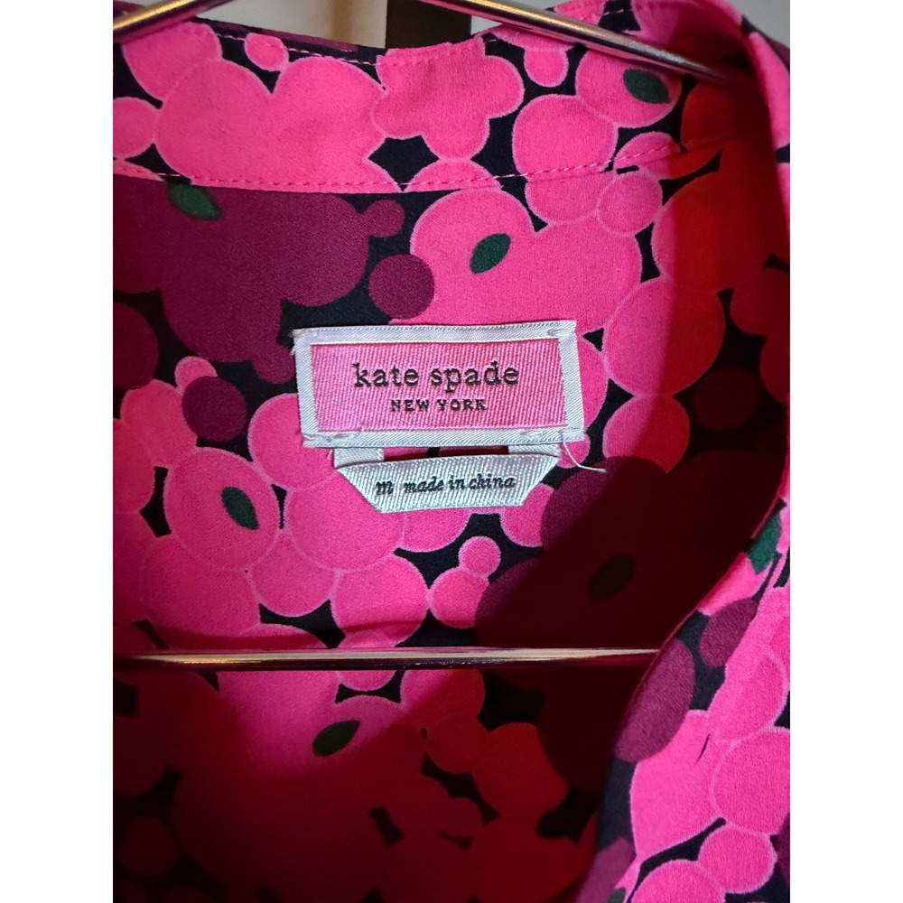 Kate Spade New York Pink Purple Floral Ruffle Sleeveless Silk Blouse Top M - Picture 3 of 3